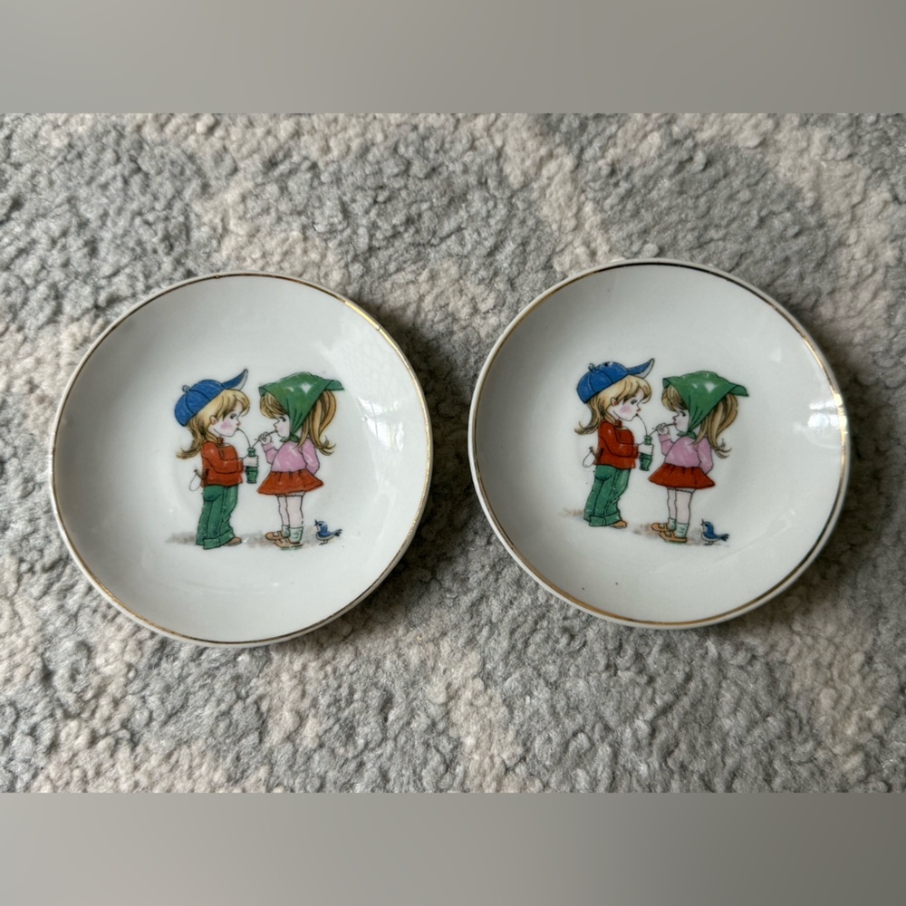 1950’s Grantcrest Charming Children's Illustration Plates gold toned rim tea set